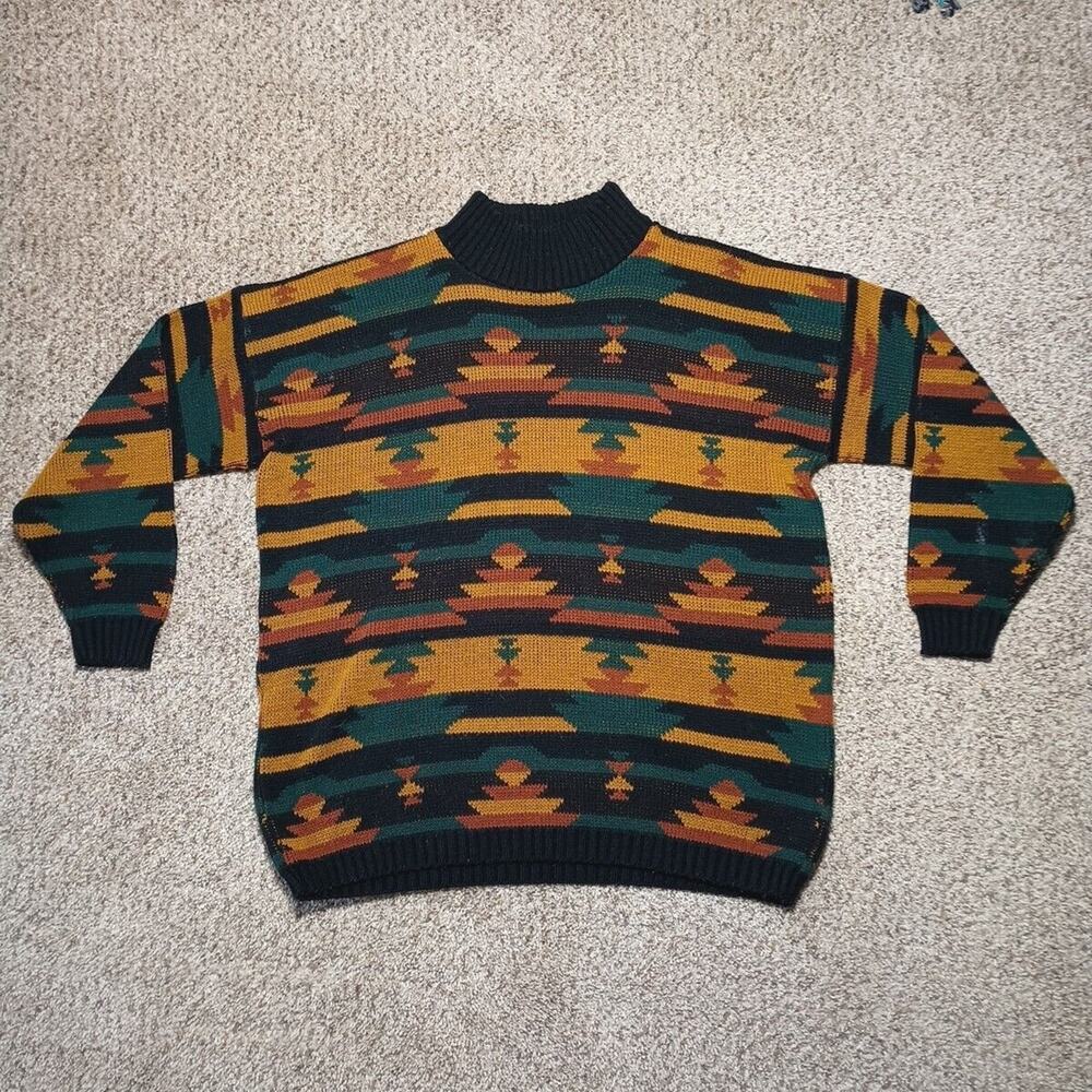 VTG Clifton Place Knits 80s Southwest Aztec Heavyweight Sweater XL Made in USA